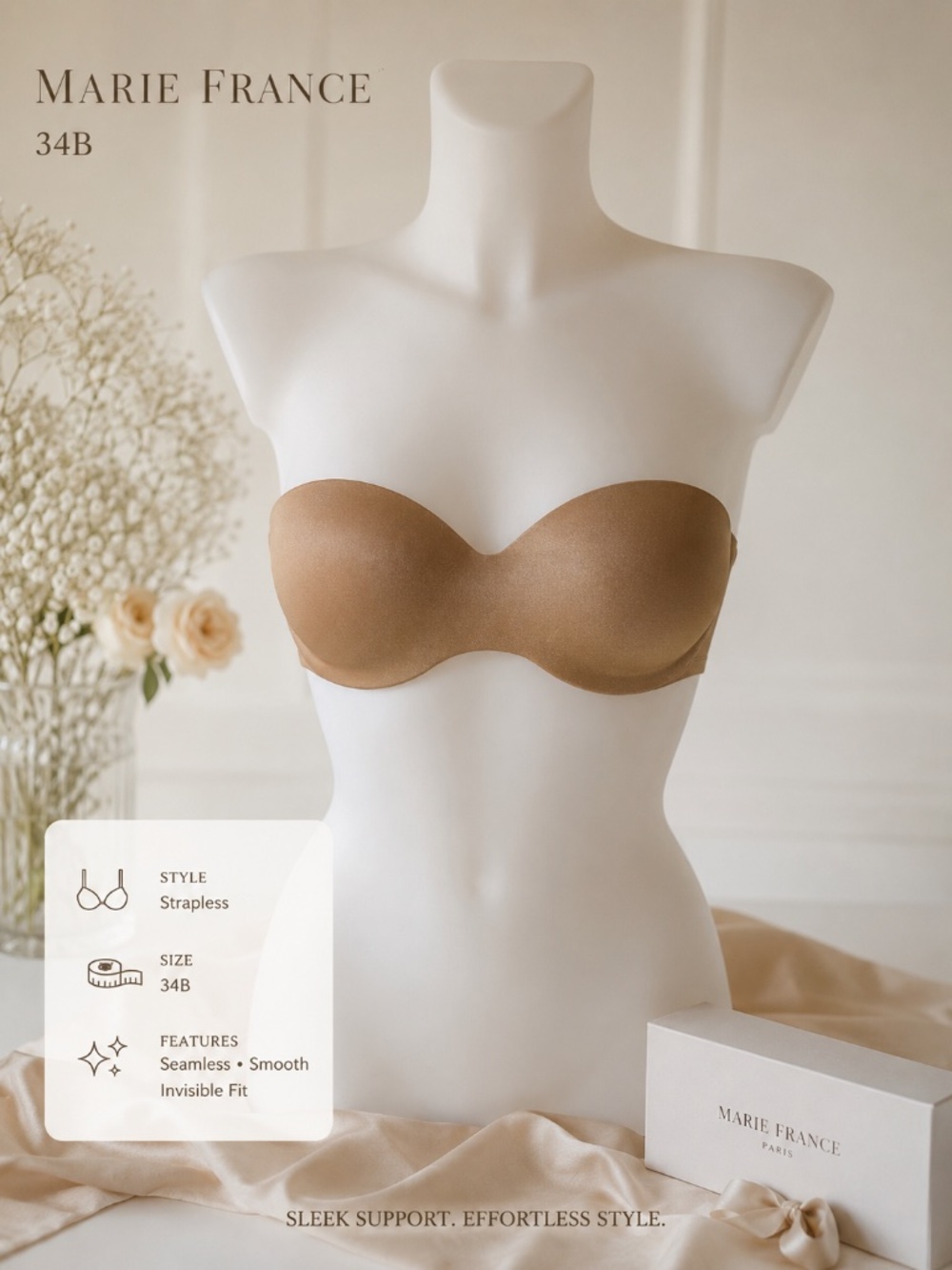 Women’s Warm Nude Marie France Convertible Bra Size 34B